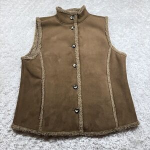 Rockies Vest Womens L Brown Faux Suede Sherpa Lined Winter Fall Western Outdoor